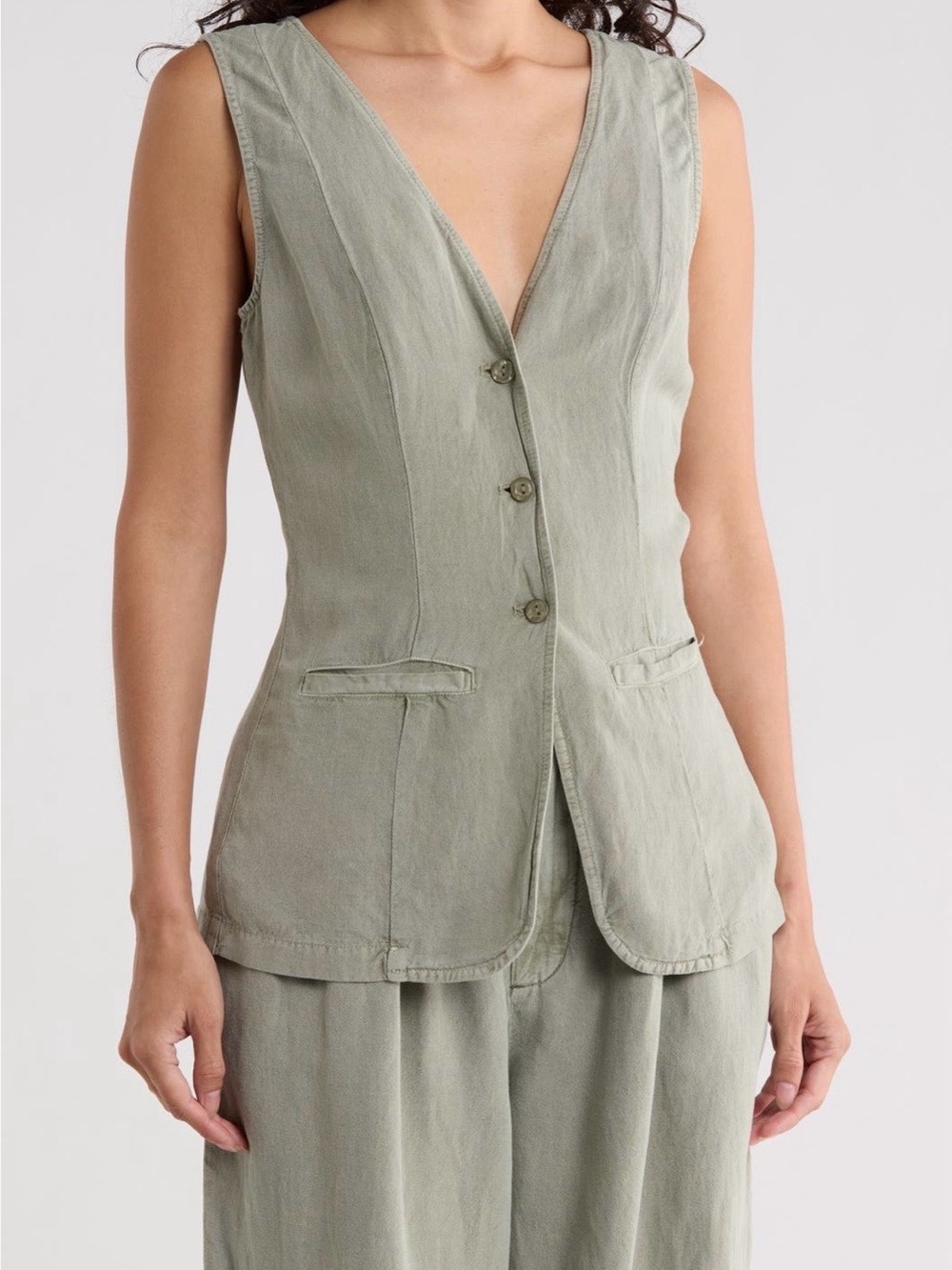 Young Fabulous & Broke Sleeveless V-Neck Vest in Sage